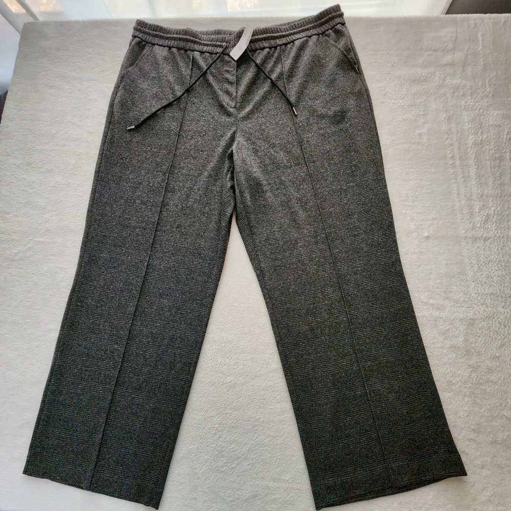 NEW Penningtons Wide Leg Pants Womens 2X Black Glen Plaid Stretch Trousers Work